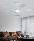 Ceiling Fan with Light Remote 6 Speeds Reversible Motor for Bedroom Living, white 132cm/52in, durable iron and ABS materials.