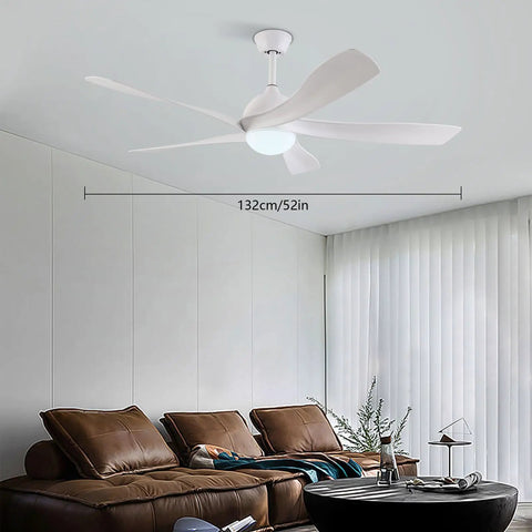 Ceiling Fan with Light Remote 6 Speeds Reversible Motor for Bedroom Living, white 132cm/52in, durable iron and ABS materials.