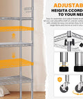 Beefy Heavy Duty Metal Rolling Shelving Unit With Wheels And 8 Hooks, 6000 Lbs Total Capacity, 6-Tier Adjustable Wire Rack For Garage, Kitchen, Pantry, Industrial, Workshop, Bathroom, Chrome 36W X 14D X 72H with adjustable shelves and locking wheels
