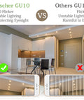 Comparison of GU10 LED Bulbs 4W Non Dimmable 400 Lumens 2700K Warm White 120V with and without flicker effect in kitchen lighting