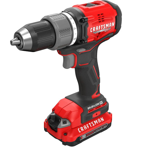 Brushless Cordless Drill Driver Kit With Two Batteries And Charger, 1/2 Inch Ratcheting Chuck in a side angle view