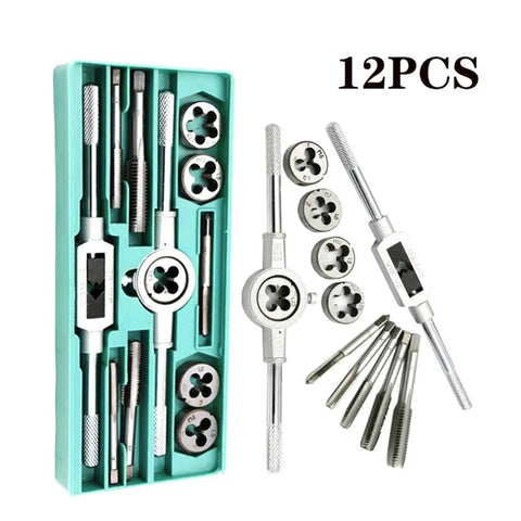 Professional Alloy Steel Tap Die Set In M3 To M12 Metric Sizes For Heavy Machining Jobs Build Strong Threads By Hand Or Machine With Tough Tools That Get The Job Done Smooth And Fast. 12-piece tap and die set with M3-M12 dies in case