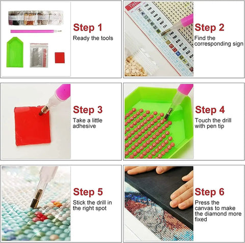 Step-by-step guide for using 5D Diamond Art Kit For Adults Newbies With Tools Diamond Painting Set Girly Pink Bow And Cheetah Pattern Full Round Drill DIY Wall Decor Gift 12 By 16 Inch.