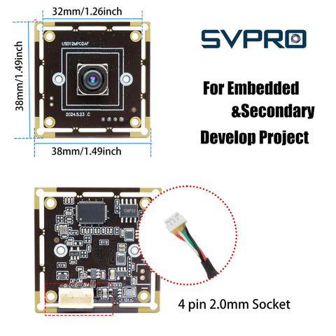 Front and back view of 12MP Auto Focus USB Camera Module For PC And Laptop With 4K 30fps And 1080P 60fps UVC USB Two Point Zero Webcam Board
