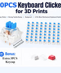 50 Blue Mechanical Keyboard Switches Kit For 3D Printer Projects With 3 Keycaps, Clicky, smooth actuation
