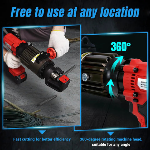 Loschen Cordless Rebar Cutter With 360 Degree Rotation, Portable Electric Hydraulic Saw for 4Mm to 20Mm Steel Rods in use.