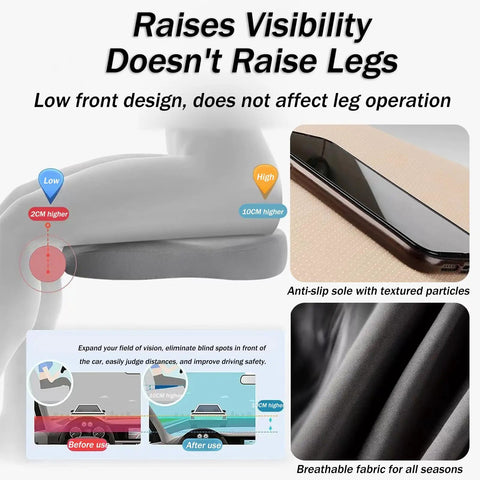 Upgrade Your Ride With This Sleek Grey Non-Slip Car Booster Seat Cushion Perfect For Mini Cooper SE Convertible John Cooper Works Electric And Other Trucks SUVs Or Cars To Boost Driver Height Improve Posture And Enjoy Smoother Longer Drives Today; anti-slip design with low front height.