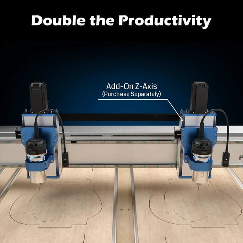PROVerXL 4x4 CNC Router Machine With Dual Z Axis showcasing dual spindle setup on wood surface.