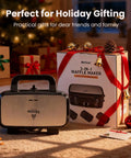 Three In One Waffle Maker With Removable Plates and packaging in holiday setting