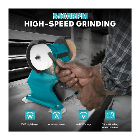 Cordless Electric Bench Grinder With 2 Wheels For Metal Polishing And Deburring in action, showcasing high-speed grinding at 5500RPM.