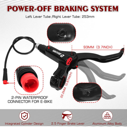 Hydraulic Disc Brake Kit For E Bikes With Dual Pistons 2 Pin Calipers Power Off System lever with aluminum body and connectors
