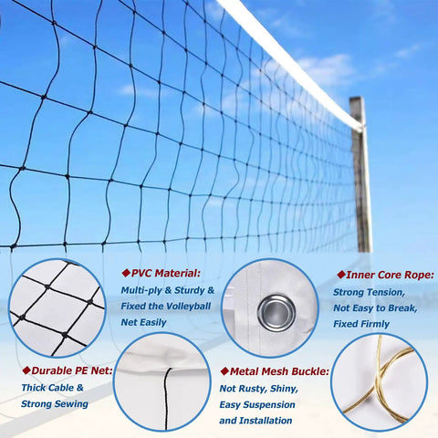 Heavy Duty Outdoor Volleyball Net For Backyard Showdown 32 Ft Long By 3 Ft High With Reinforced Side Tapes Durable Weather Resistant Polyethylene PVC Mesh Net Portable Beach Replacement Poles Not Included
