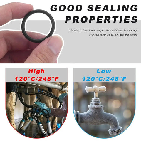 Hand holding an O-ring from the O Ring Pro Grade Assortment Kit 225 Pcs 18 Sizes Heat And Oil Resistant NBR Rubber Sealing Gaskets.