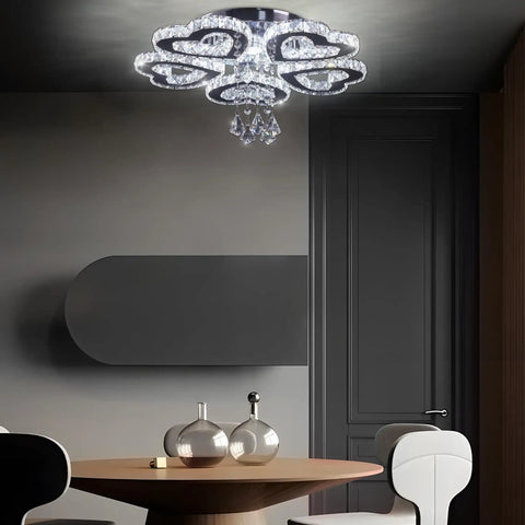5 Heart Ring Crystal Chandelier LED Ceiling Light Fixture Stainless Steel Pendant Lighting For Bedroom Living Room Dining Room And Foyer Romantic Vibe Showpiece With Cool White Brightness