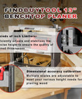Heavy Duty 13 Inch Benchtop Wood Thickness Planer With Slick Helical Spiral Cutterhead And 120V 15Amp Motor for height adjustment features and calibration.