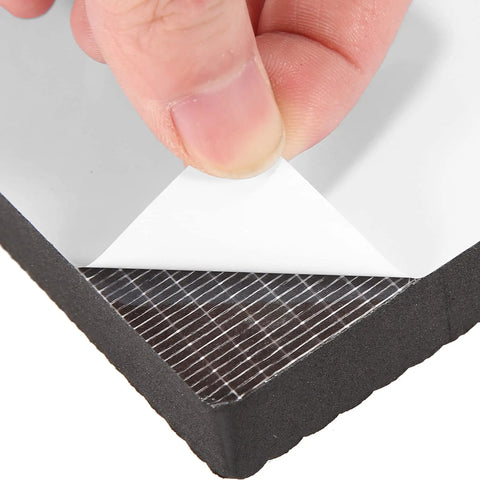 Peeling off backing from Tough PE Foam Garage Wall Protectors For Cars Thick Peel And Stick Door Bumper Guards Auto Impact Absorbing Pad.