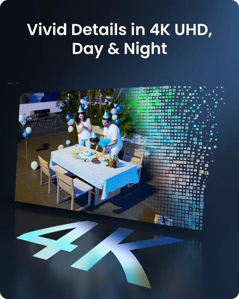 4K Solar Wireless Outdoor Security System With Color Night Vision 360 Degree Pan Tilt Auto Tracking Wi Fi 6 2.4 And 5 GHz Encrypted Local Storage No Subscription Home Hub Included 2X Argus PT Ultra showcasing vivid 4K UHD details of a family event at night.