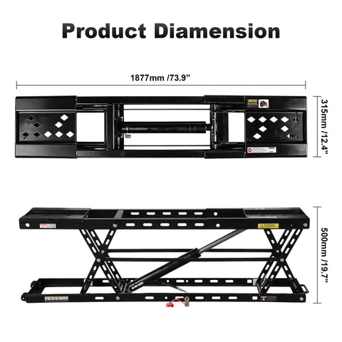 8,000-Lb Portable Car Lift With Heavy Duty Hydraulic Quick Jack For Sedans And SUVs, product dimensions, scissor mechanism view