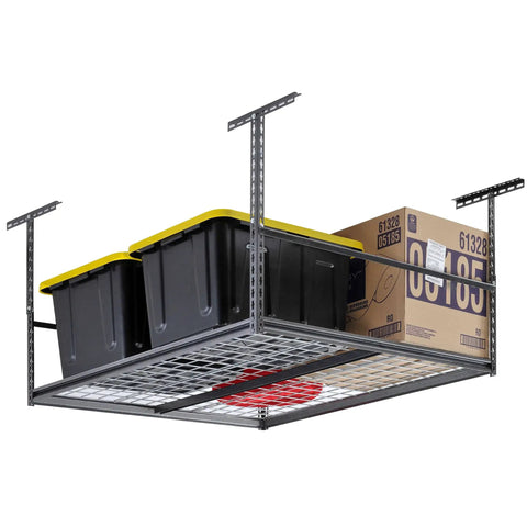 Heavy Duty Steel Ceiling Storage Rack With Wire Deck 47W X 28H X 47D Silver Vein Finish holding storage boxes in garage
