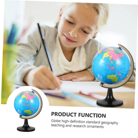 Child learning with Large Desktop World Globe With Stand For Adults High Definition Geographic Tabletop Globe nearby on desk.