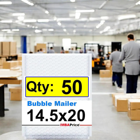 Image showing factory setting with Large 14.5x20 Inches White Poly Bubble Mailers 50 Pack Self Seal Padded Envelopes sign