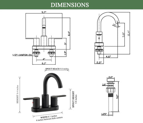 Must Have Matte Black Two Handle Centerset Bathroom Sink Faucet With Pop Up Drain High Arc 4 Inch Vanity Lavatory dimensions