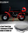 Gas Tank Cap For Mini Bikes And Go Karts Including CT200U BT200X MB165 MB200, chrome cap next to red mini bike with helmet