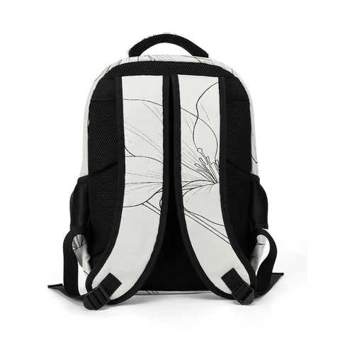 Back view of Floral Line Art Backpack With Printed Buds Unisex Dope Large Capacity Everyday Carry Durable Polyester Breathable Fabric Easy