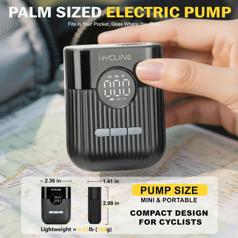 Mini Electric Bike Pump On The Go With 30 Second Fast Inflate And 150 PSI High Pressure Gauge Portable Design