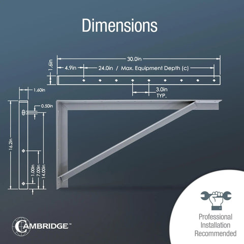 Beefed Up 30 Inch Wall Mount Brackets For Mini Split AC System, diagram showing dimensions and installation details