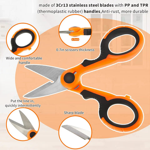 2 Pack 5.7 Inch Beefy Fishing Scissors Braided Line Cutters Heavy Duty 3Cr13 Steel Non Slip Serrated Edge Snips For Saltwater And Freshwater Braid Trimming Orange, orange handle and steel blades