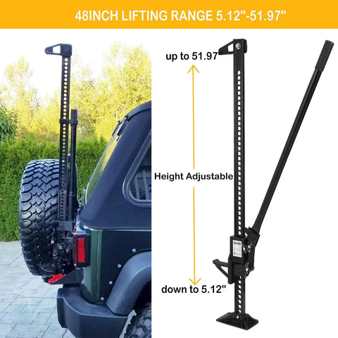Heavy Duty Farm Jack 60 Inch Utility Lifting Tool For Tractor Truck SUV ATV UTV Off Road Recovery 6600 Lbs Capacity, attached to vehicle