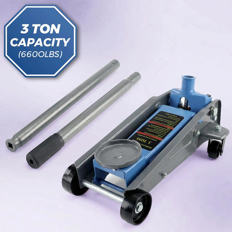 3 Ton Hydraulic Floor Jack 6600 Lbs Lift Range Heavy Duty Steel Race Car Stand With Rollers Easy Maneuvering for garage projects