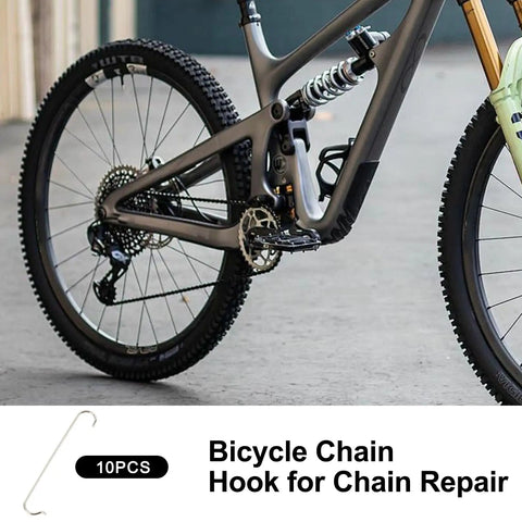 Go-To Bike Chain Hooks 304 Stainless Steel Set For Quick Chain Repair shown with mountain bike