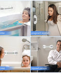 Elderly and disabled individuals using 12 Inch Gray Suction Grab Bar With Indicators 2 Pack No Drill Shower Handrail For Bath Tub