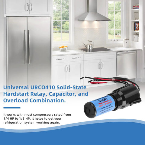 3 In 1 Hard Start Kit For Refrigerators And Freezers With Overload, Start Relay, And Compressor Capacitor 115VAC in kitchen
