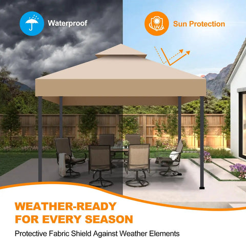 Durable 10x10 Canopy Replacement Top Cover With Double Layer Vented Sunshade, Waterproof And UV Resistant, Installed on Outdoor Gazebo