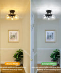 Black Semi Flush Mount Ceiling Light With Clear Glass Shade, 3-Bulb Fixture For Kitchen Hallway, Warm and Daylight Settings