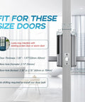 Drop The Clunky Keys On This Hassle Free Smart Door Lock With Fingerprint Scanner And Keypad Digital Entry Zero Sweat Auto Lock App Access For Home Or Rental Property Shield door size compatibility details showing measurements and installation guide.