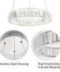 Elegant Modern Crystal Pendant Light for Dining and Living Rooms, 15.7 Inch Round Glass LED Fixture with stainless steel and crystals