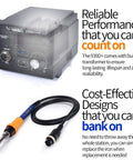 Digital Soldering Station With Temperature Control And Celsius Fahrenheit Display 75 Watt Equivalent ESD Safe Aluminum Panel Burn Resistant Build Includes Pro Grade Solder Tips Lead Free Solder And Extras For Electronics shown with iron and cable
