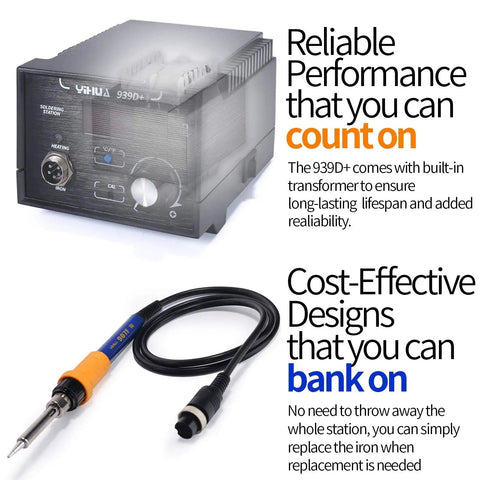 Digital Soldering Station With Temperature Control And Celsius Fahrenheit Display 75 Watt Equivalent ESD Safe Aluminum Panel Burn Resistant Build Includes Pro Grade Solder Tips Lead Free Solder And Extras For Electronics shown with iron and cable