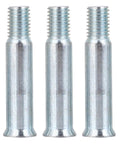 Three steel shafts from Beefy Steel Inline Skate Axles Kit, 15 Pcs, 35mm Total Length, Includes Wheel Screws, Bolts, and Fittings for Roller Blades.