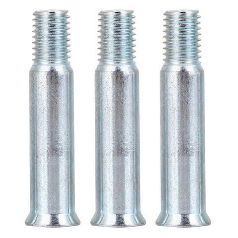 Three metal screws from the Beefy Steel Inline Skate Axles 15 Pieces Wheel Screws Set For Roller Skates And Scooters 8mm Diameter 35mm And 38mm Lengths Durable Maintenance Kit For Beginners Kids And Adults