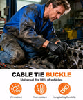 Mechanic using Nylon Universal Cable Tie Buckle Kit 50 Pcs Heavy Duty Pro Grade Fasteners for automotive repair.