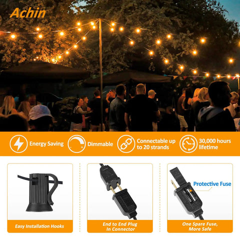 200Ft Outdoor G40 Globe String Lights With 104 Shatterproof LED Bulbs, Waterproof And Dimmable over a nighttime party scene