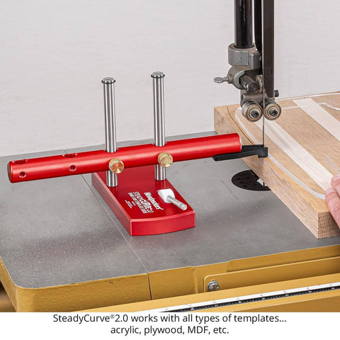 SteadyCurve 2.0 Band Saw Template Guide With Magnetic Base And Adjustable Blade Offset in use on woodworking project