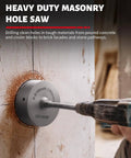 DAYDOOR 6-5/16 in concrete hole saw with SDS Plus shank, tungsten carbide tipped, installed on drill drilling cement.