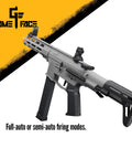 Cyclone AEG Full Auto And Semi Auto Airsoft Rifle With 12 Round Rotary Magazine close-up view with firing modes highlighted.