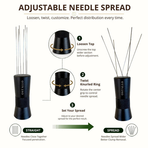 Straight Up Pro 54mm Espresso Accessories Kit Adjustable Needle Spread with custom needle spread for espresso preparation.